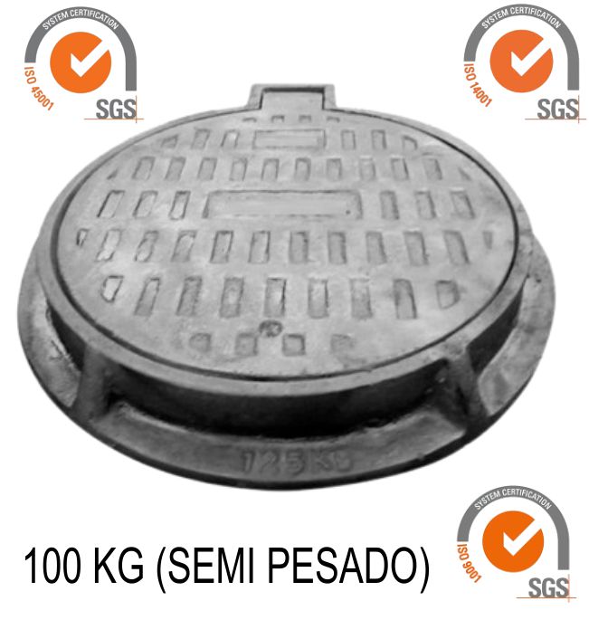 TAPA DE BUZON 100 KG, FIERRO FUNDIDO 60CM DIAMETRO, MARCO Y TAPA PESADA