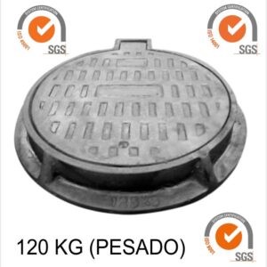 TAPA DE BUZON 120 KG, FIERRO FUNDIDO 60CM DIAMETRO, MARCO Y TAPA PESADA