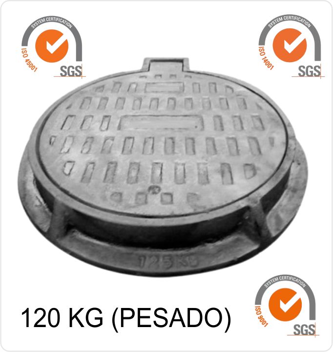 TAPA DE BUZON 120 KG, FIERRO FUNDIDO 60CM DIAMETRO, MARCO Y TAPA PESADA