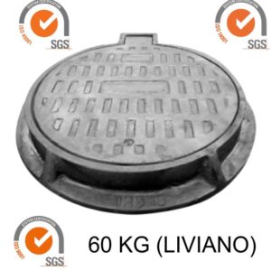 TAPA DE BUZON 60 KG, FIERRO FUNDIDO 60CM DIAMETRO, MARCO Y TAPA LIVIANA